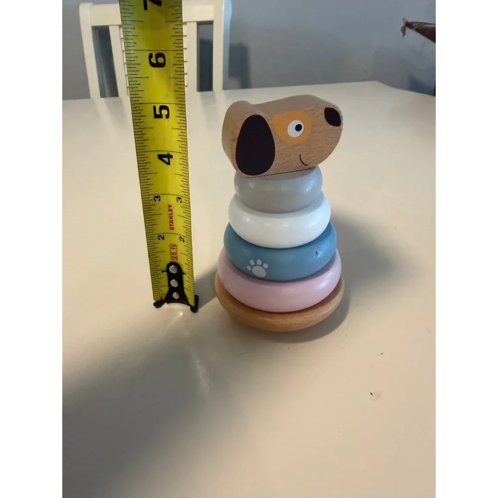 Wooden Puppy Dog Stacking Toy Montessori Pastel Rings Wobbly Base Toddler Toy